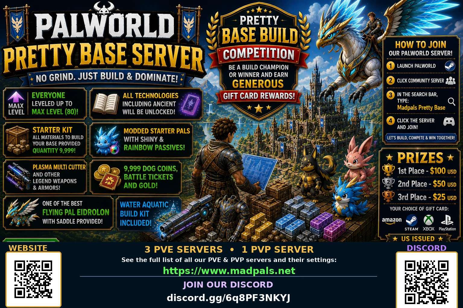 MadPals Pretty Base Build Competition event poster with prizes and joining information.